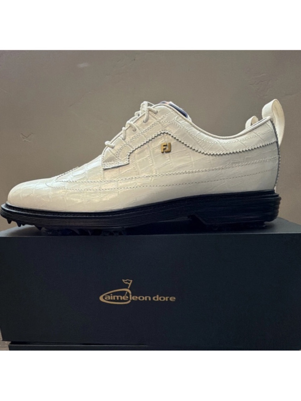 FootJoy x ALD White Croc-Embossed Athletic Golf Shoe (Spiked) with Black Sole